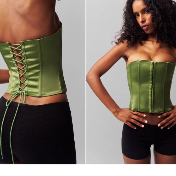 Danielle Guizio Satin Corset Top – Green / Size S - Picture 6 of 10